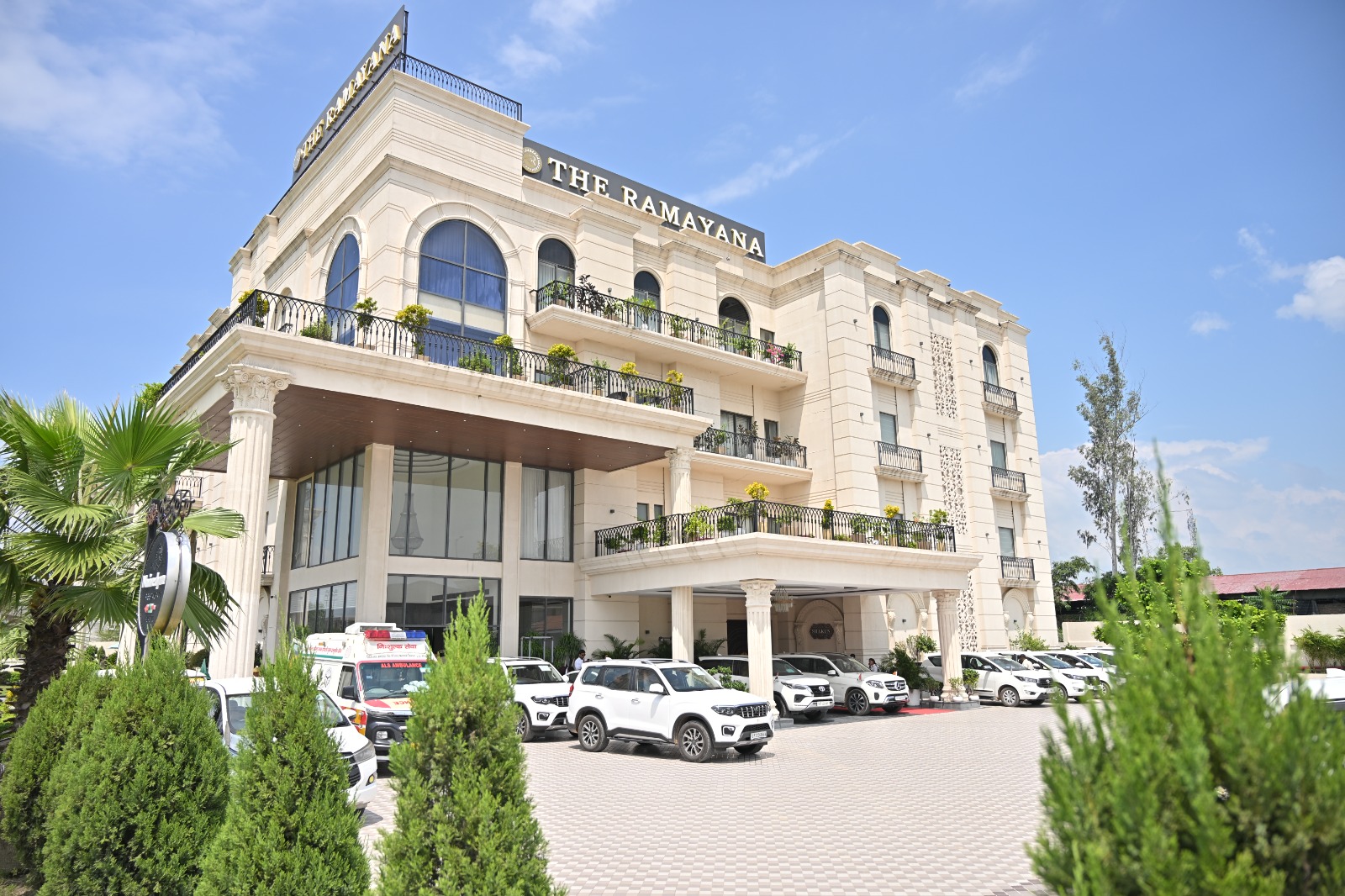 Front entrance of The Ramayana Hotel in Ayodhya